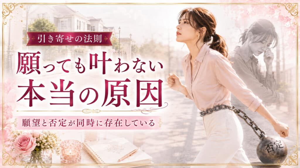 引き寄せを願っても叶わない原因である願望と否定の葛藤を示したアイキャッチ
