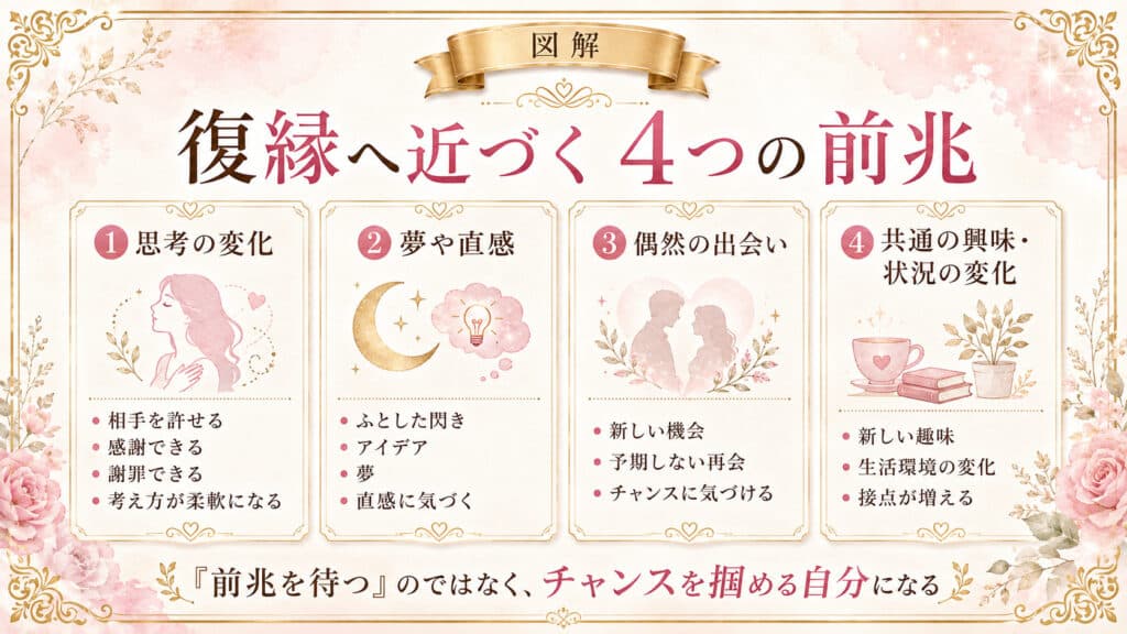 引き寄せの法則で復縁へ近づく思考や直感など4つの前兆