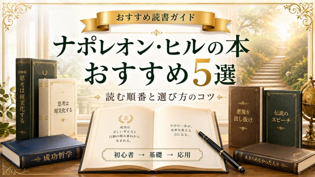 ナポレオン・ヒルの本おすすめ5選と読む順番や選び方のコツを表したアイキャッチ画像