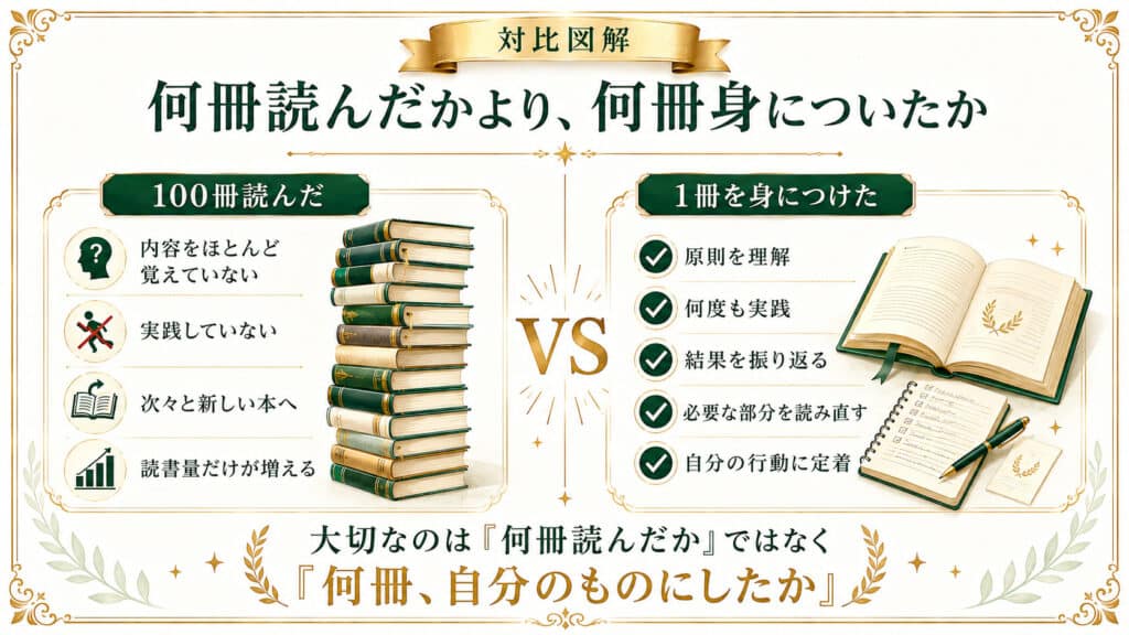 何冊読んだかではなく何冊身についたかが重要だと示した比較図解