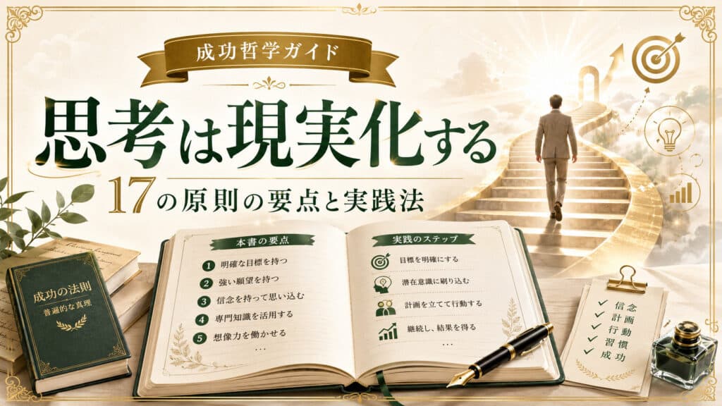 思考は現実化するの17の原則の要点と実践法を表したアイキャッチ画像