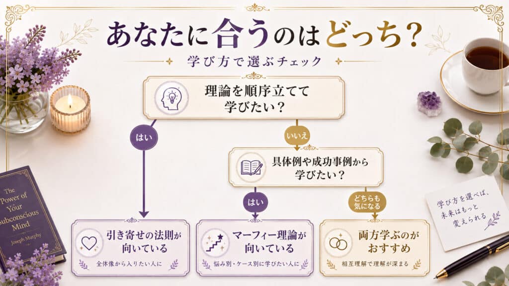 引き寄せの法則とマーフィー理論のどちらが自分に向いているかを選ぶ診断図解