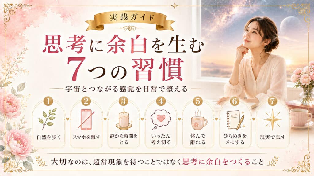 自然や休息によって思考のノイズを減らし新しい選択肢へ気づくまでの流れを示した図解