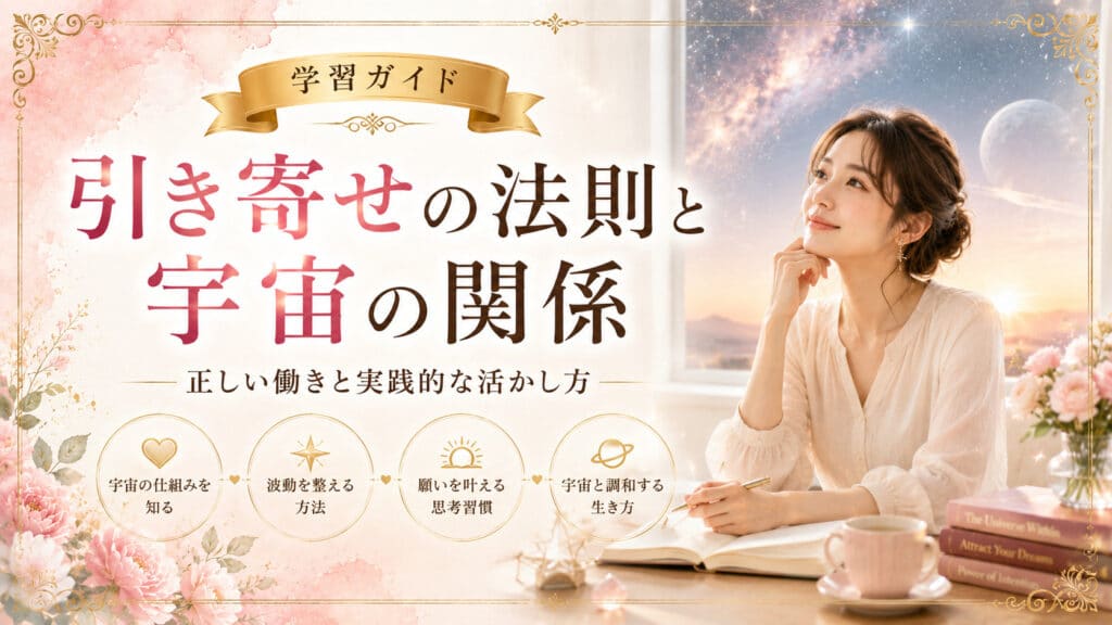 引き寄せの法則と宇宙の関係や正しい意味と実践的な活かし方を表したアイキャッチ