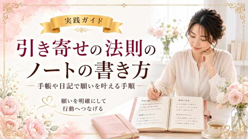 引き寄せの法則のノート術を学ぶ全体像を示したアイキャッチ