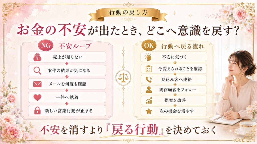 不安に飲み込まれず行動へ意識を戻す流れを整理した図解