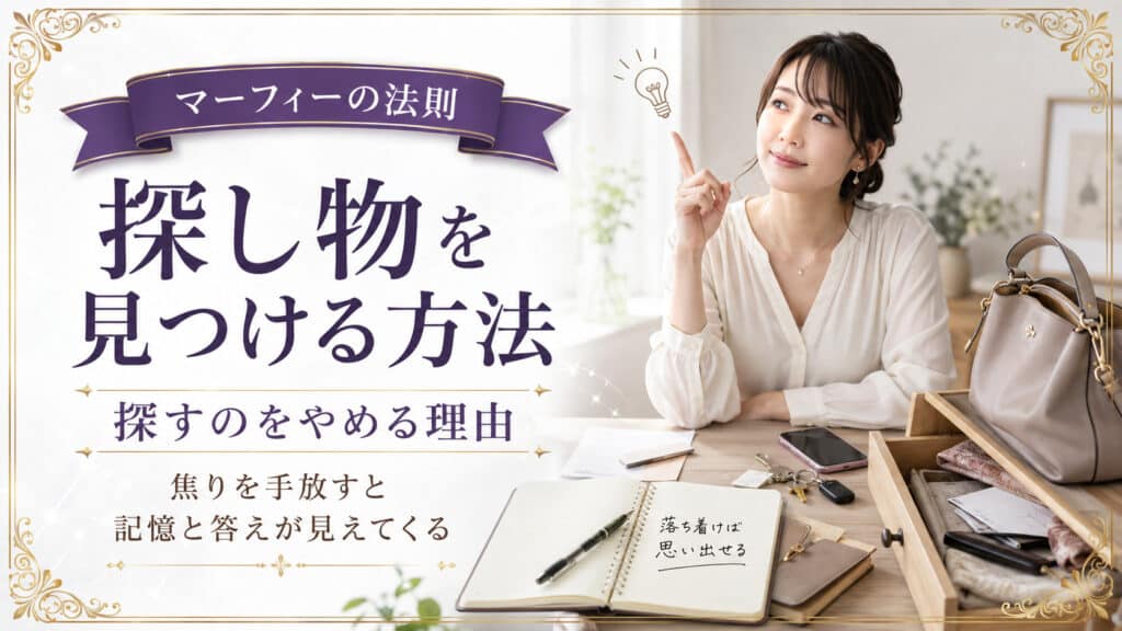マーフィーの法則で探し物を見つける方法と探すのをやめる理由を表したアイキャッチ画像