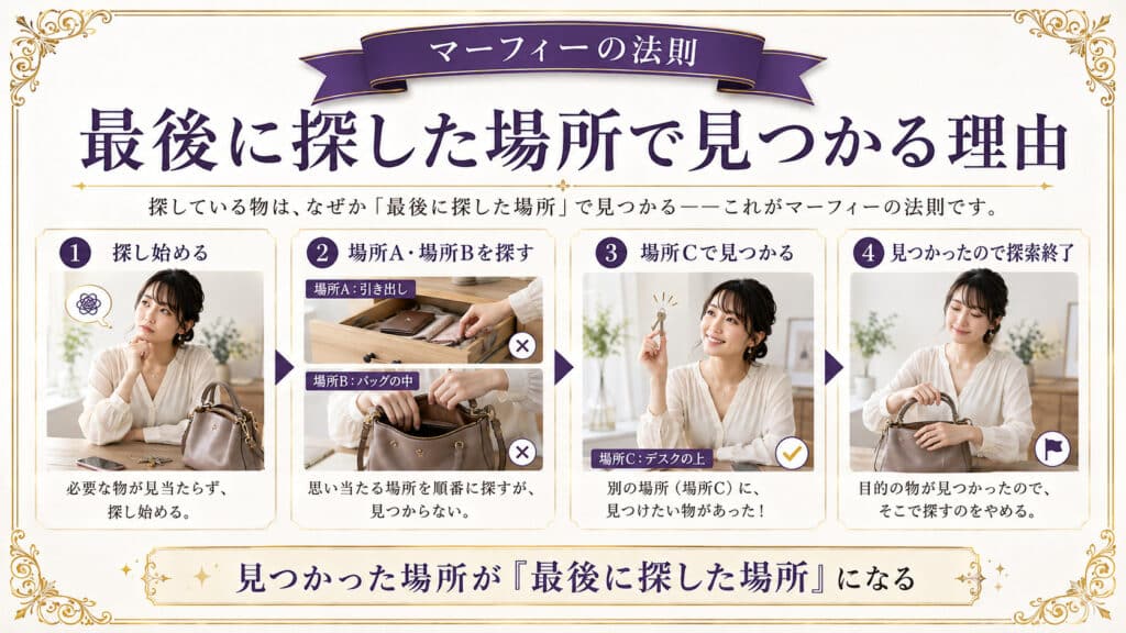 探し物が最後に探した場所で見つかる理由を4段階で示した図解