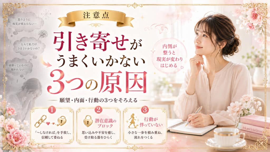 引き寄せがうまくいかない主な3つの原因を整理した図解