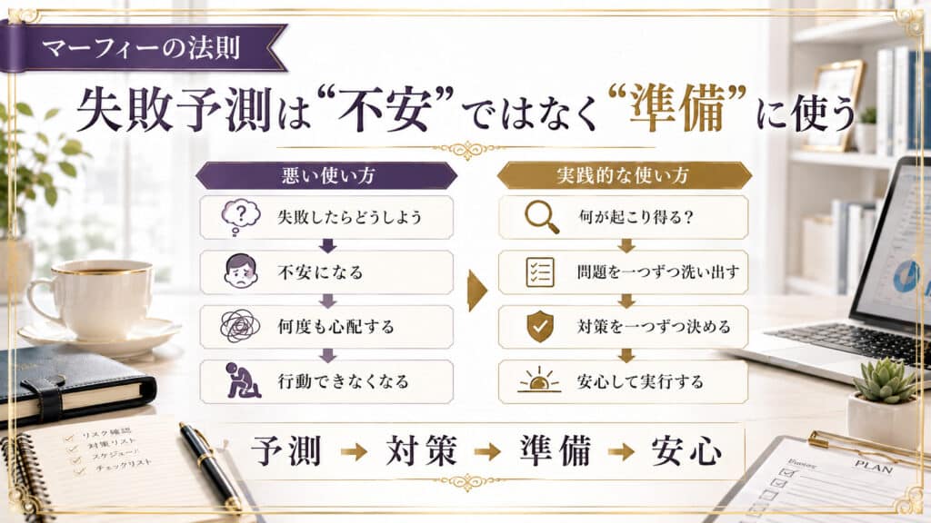 失敗予測を不安ではなく準備へ変える考え方を示した図解