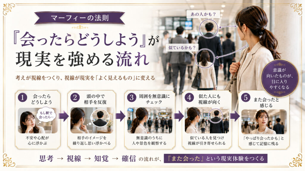 会ったらどうしようという思考が相手への注意を強める流れ