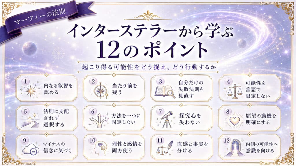 インターステラーから学ぶマーフィーの法則12のポイントをまとめた図解