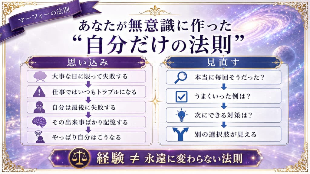 無意識に作った自分だけの失敗法則を見直す方法を示した図解