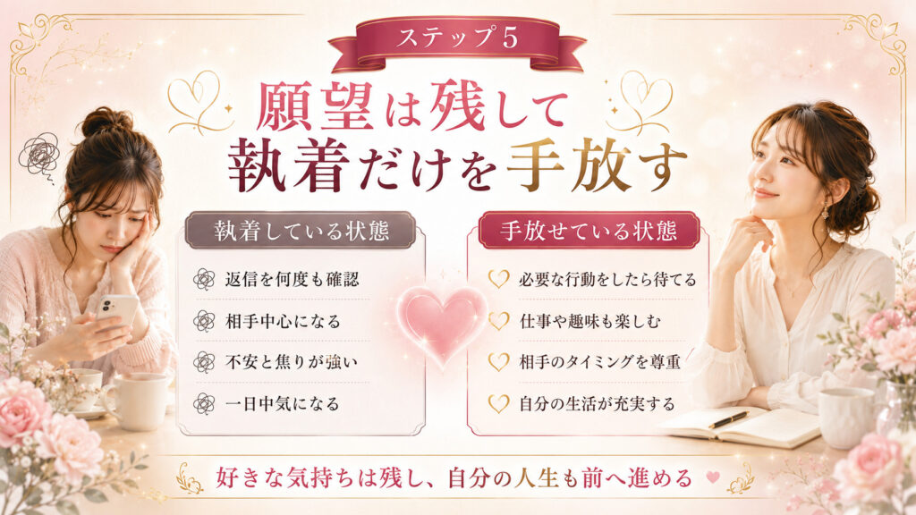 好きな気持ちは残しながら返信確認や相手中心の執着だけを手放すステップ5の図解