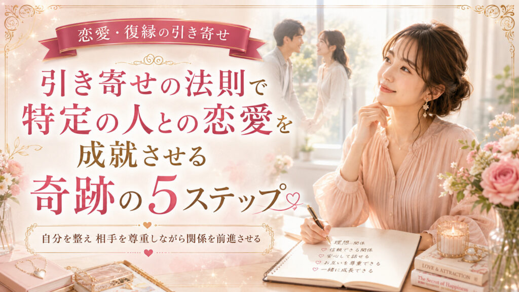 引き寄せの法則で特定の人との恋愛を成就させる5ステップを表したアイキャッチ