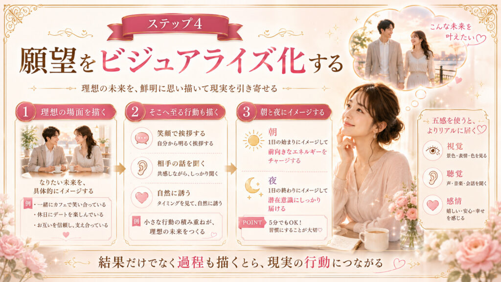 特定の人との理想の未来とそこへ至る行動を具体的にイメージするステップ4の図解