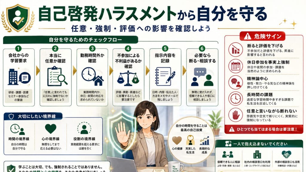 自己啓発ハラスメントの危険サインと強制的な学習要求から自分を守る確認手順