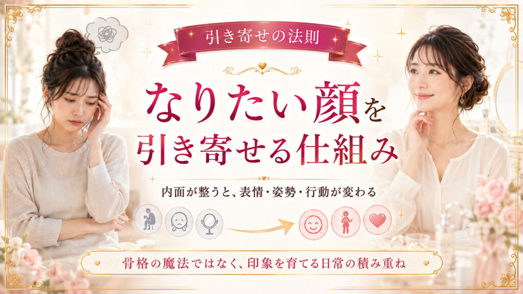 内面を整えることで表情や姿勢や行動が変わりなりたい顔や理想の印象へ近づく仕組みを表したアイキャッチ