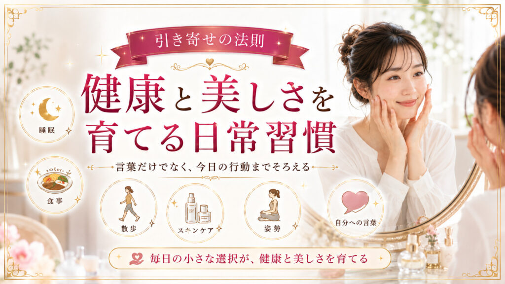 睡眠や食事や散歩やスキンケアなど健康と美しさを育てる日常習慣をまとめたアイキャッチ