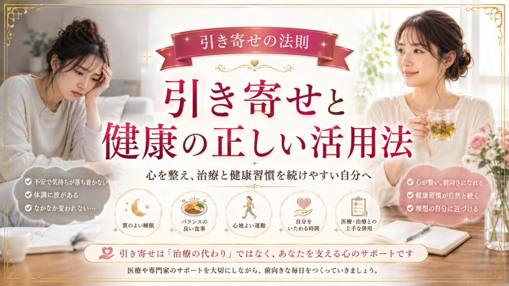 引き寄せの法則を健康に活用し心を整えながら治療と健康習慣を続ける考え方を示したアイキャッチ