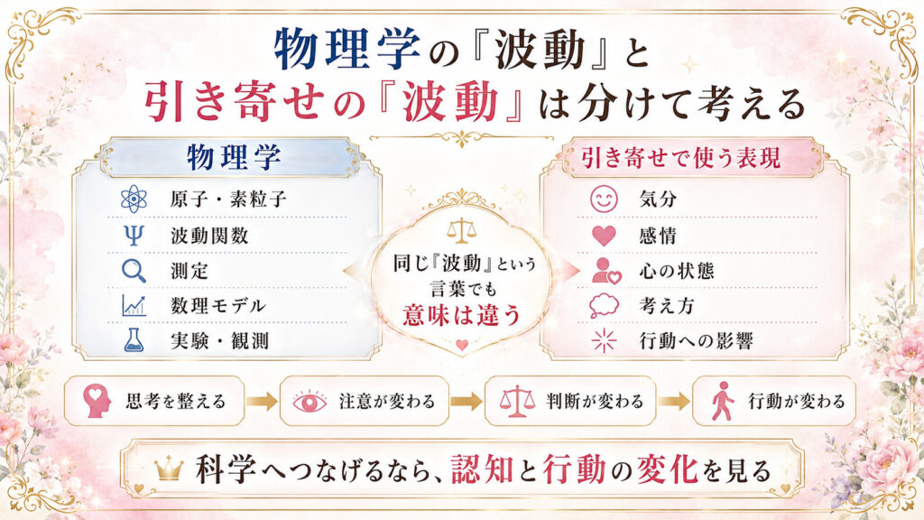物理学の波動と引き寄せで使う波動の違いを比較した図解