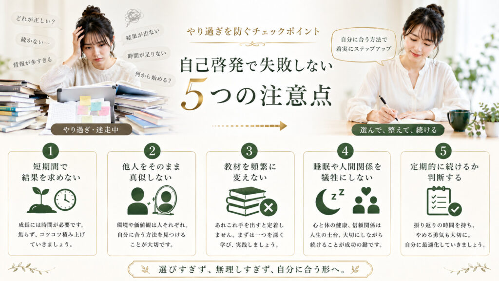 自己啓発でやり過ぎや挫折を防ぐために確認したい5つの注意点