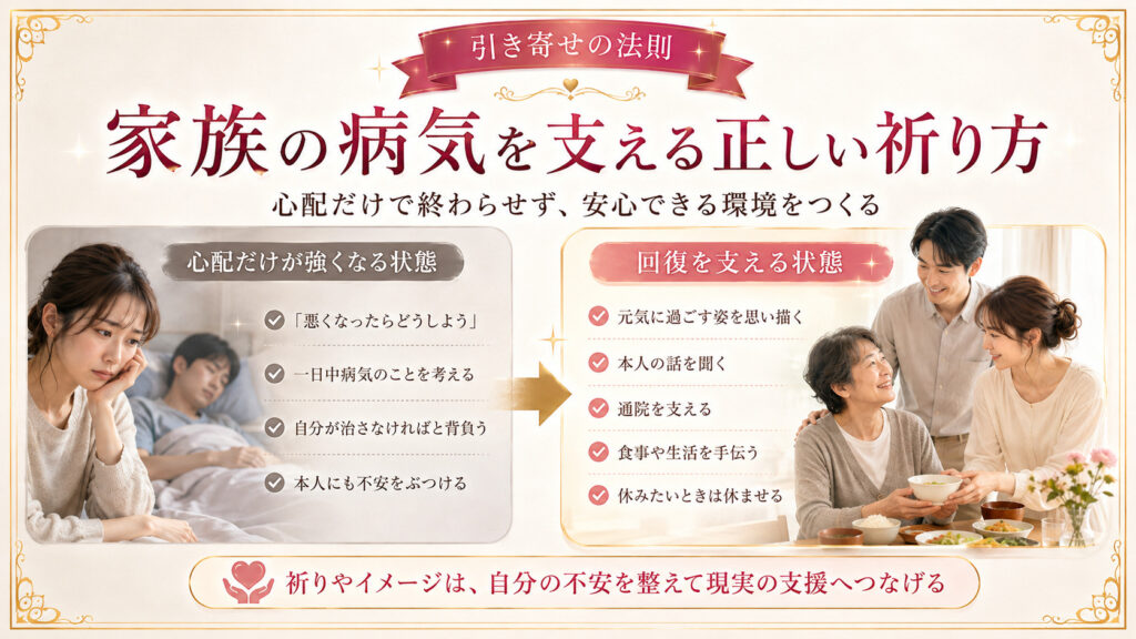 家族の病気に対して心配だけを強めず回復を支える行動へつなげる方法を比較した図解