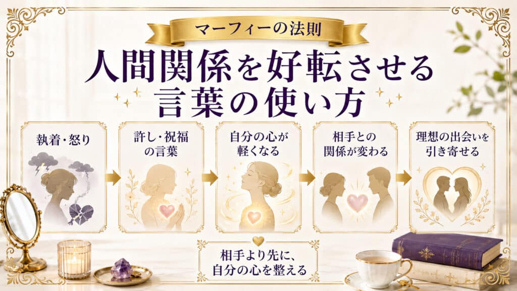 執着や怒りから許しと祝福へ意識を変えて人間関係を好転させる言葉の使い方を示した図解