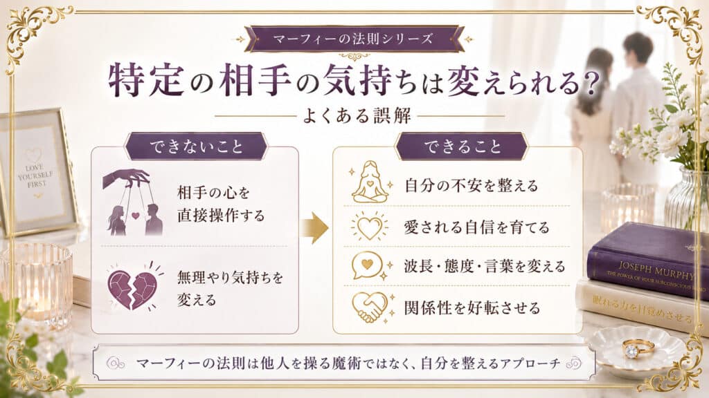 特定の相手の気持ちを変えることと自分自身を整えることの違いを示した図解
