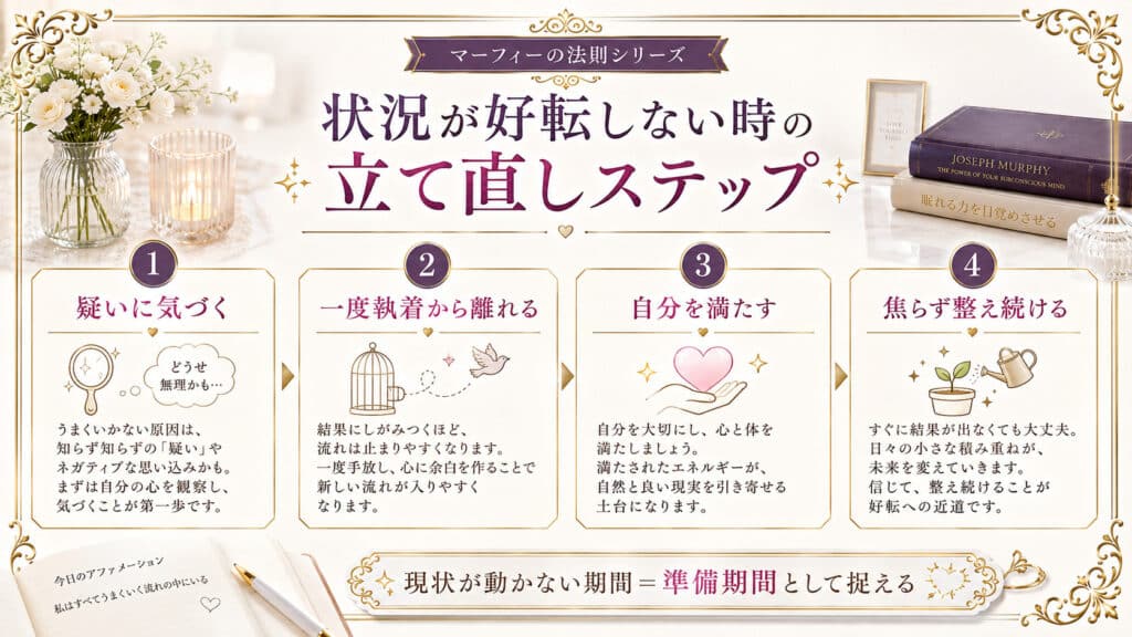 復縁の状況が好転しないときに立て直す4つのステップを示した図解