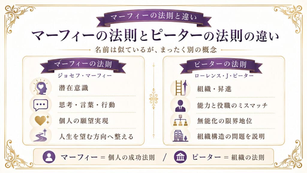 マーフィーの法則とピーターの法則の違いを分かりやすく比較した図解