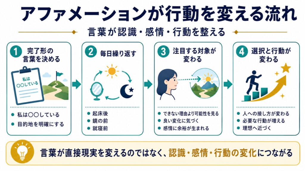 完了形の言葉を繰り返し、認識や選択、行動が変わる4段階の流れ