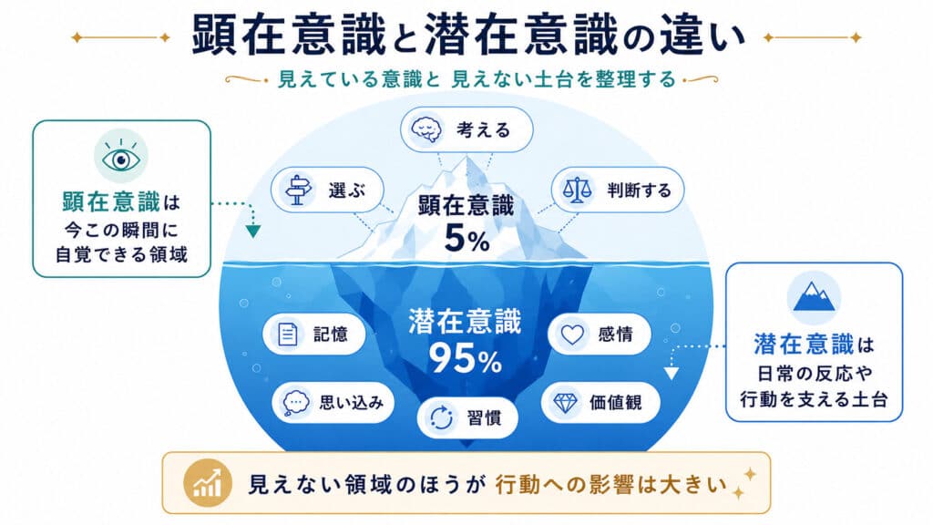 顕在意識と潜在意識の違いを氷山で表したイメージ