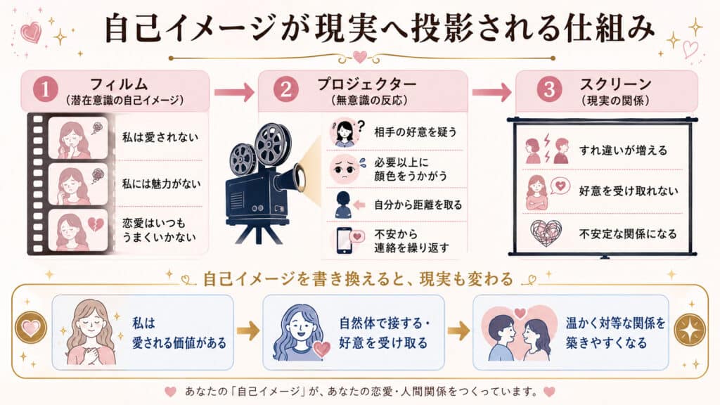 自己イメージが無意識の反応を通して恋愛や人間関係の現実に投影される仕組み