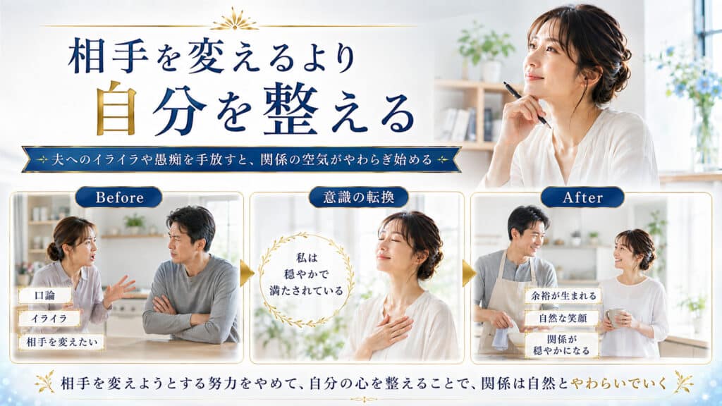夫を変えようとする意識を手放し自分を整えて夫婦関係が穏やかになる変化
