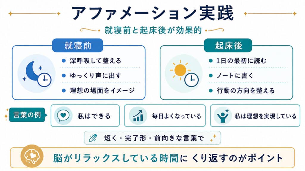 就寝前や起床後にアファメーションを実践する女性