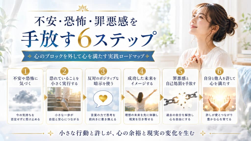 潜在意識の不安や恐怖と罪悪感を手放して心を満たす6ステップの図解