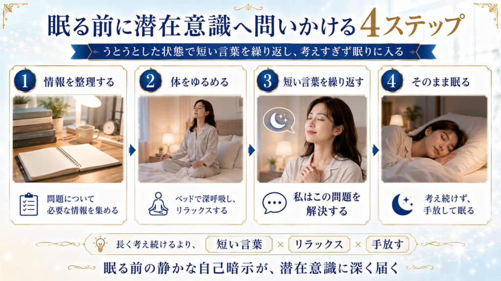眠る前に短い言葉を繰り返して潜在意識へ問いかける4ステップ