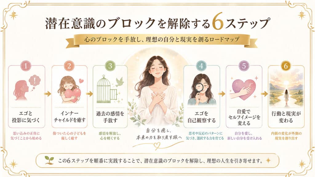 潜在意識のブロックを解除し現実を変える6ステップの図解