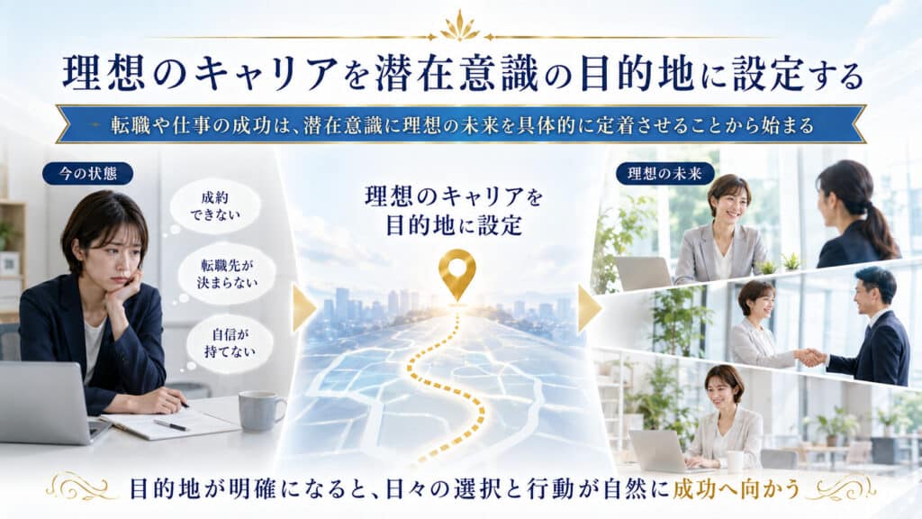 理想のキャリアを潜在意識の目的地に設定して転職成功へ進むイメージ
