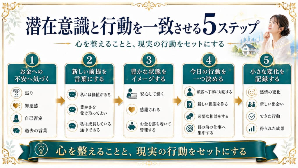 お金への不安に気づき新しい前提と現実の行動を一致させる5ステップ