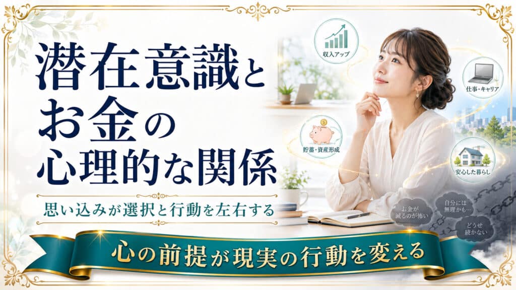 お金への思い込みが収入や貯蓄に関する選択と行動を左右するイメージ