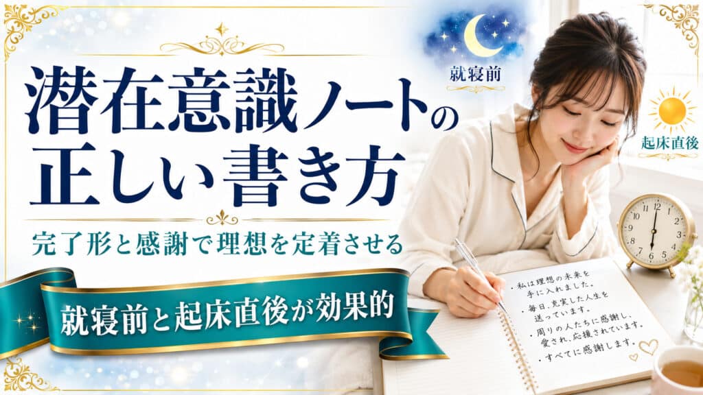 完了形と感謝の文章を潜在意識ノートに書く女性