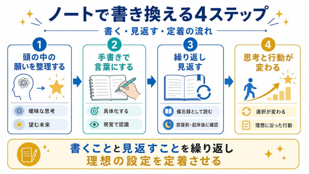 願いを整理して手書きし、見返して行動を変える4ステップ