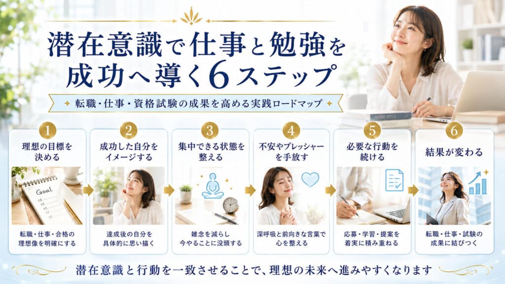 潜在意識で仕事や転職と資格試験を成功へ導く6ステップの図解